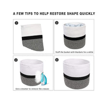 Load image into Gallery viewer, Cotton Rope Plant Basket Floor Indoor Planters 11&quot; x 11&quot; Gray and White Stripe how to remove the creases and hold its shape