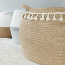 Load image into Gallery viewer, Jute Cotton Rope Belly Basket with Tassel