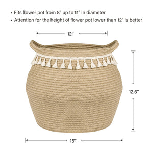 Jute Cotton Rope Belly Basket with Tassel