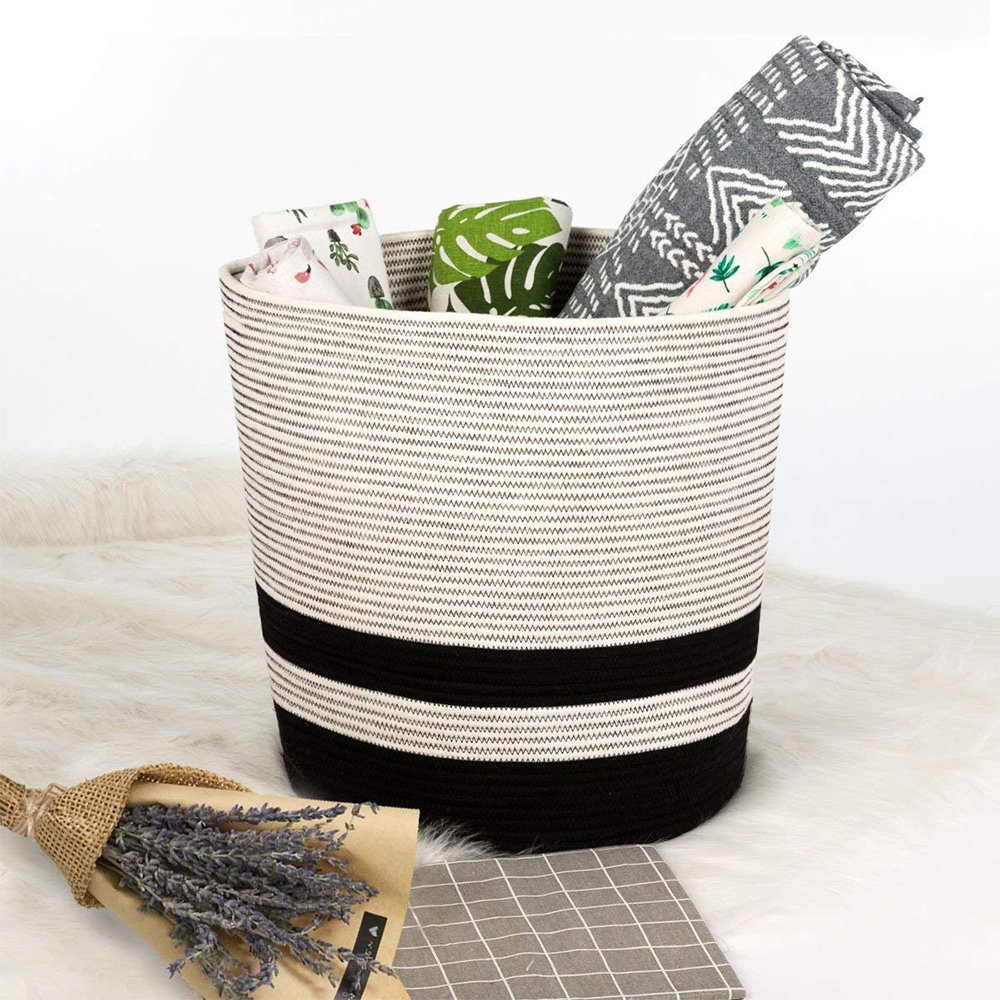 Extra Large Cotton Rope Black Basket with Handles Storage Containers for Baby Laundry Hamper XL 
