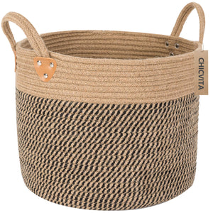 Large Jute Basket Woven Storage Basket with Handles 14" x 14" x 12"