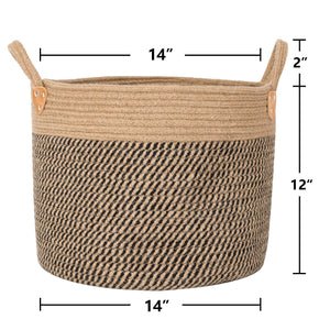 Large Jute Basket Woven Storage Basket with Handles 14" x 14" x 12" Size