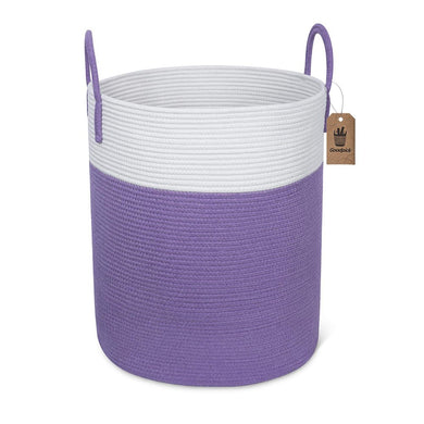 Large Woven Cotton Rope Laundry Basket with Handles, Purple