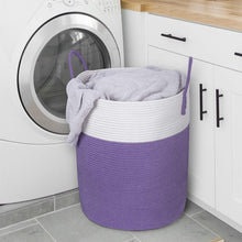 Load image into Gallery viewer, Large Woven Cotton Rope Laundry Basket with Handles, Purple