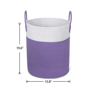 Large Woven Cotton Rope Laundry Basket with Handles, Purple