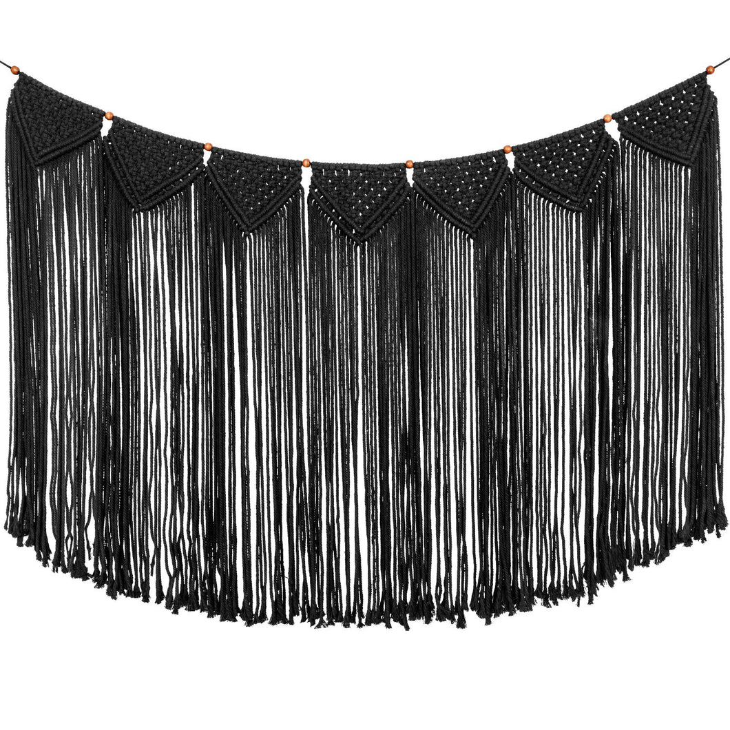 Macrame Wall Hanging Curtain Fringe Garland Banner Black