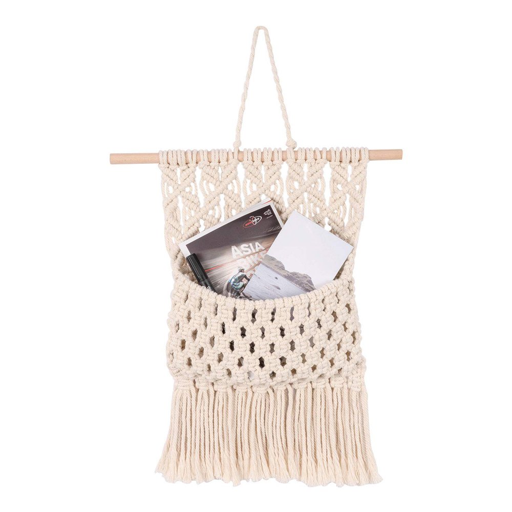 Macrame Wall Hanging Magazine Holder Beige