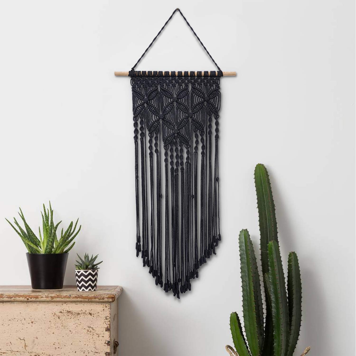 Black Macrame Wall Hanging Metal Wall Art Cute Home Wall Decor Boho 12H