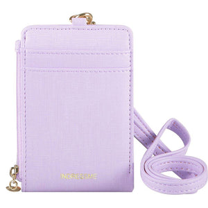 Womens Cute Candy Color Bifold ID Badge Holder with Lanyard Wallet