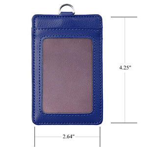 2-Sided Vertical Genuine Leather ID Badge Holder with Lanyard