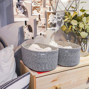 Set of 2 Shelf Baskets Dresser Drawer Desk Basket Cute Cotton Rope Storage Bins Underwear Organizer