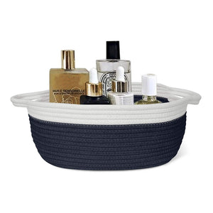 Small Cute Navy Blue Rope Shelf  Basket for Desk Table Storage Bin 12 x 8 x 5 in bathroom storage