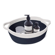 Load image into Gallery viewer, Small Cute Navy Blue Rope Shelf  Basket for Desk Table Storage Bin 12 x 8 x 5 in laundry room
