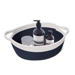 Small Cute Navy Blue Rope Shelf  Basket for Desk Table Storage Bin 12 x 8 x 5 in laundry room