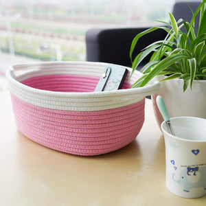 Small Cute Pink Rope Shelf  Basket for Desk Table Storage Bin 12 x 8 x 5 in mini storage