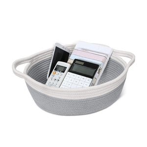 Small Woven Toy Chests Organizers Cotton Rope Basket with Handles Gray Pink 12 x 8 x 5 in