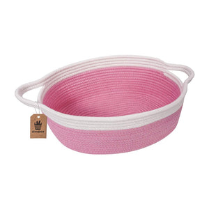 Small Woven Toy Chests Organizers Cotton Rope Basket with Handles Pink