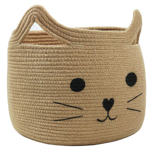 Smile Cat Large Jute Woven Cotton Rope Storage Basket