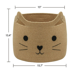 Smile Cat Large Jute Woven Cotton Rope Storage Basket