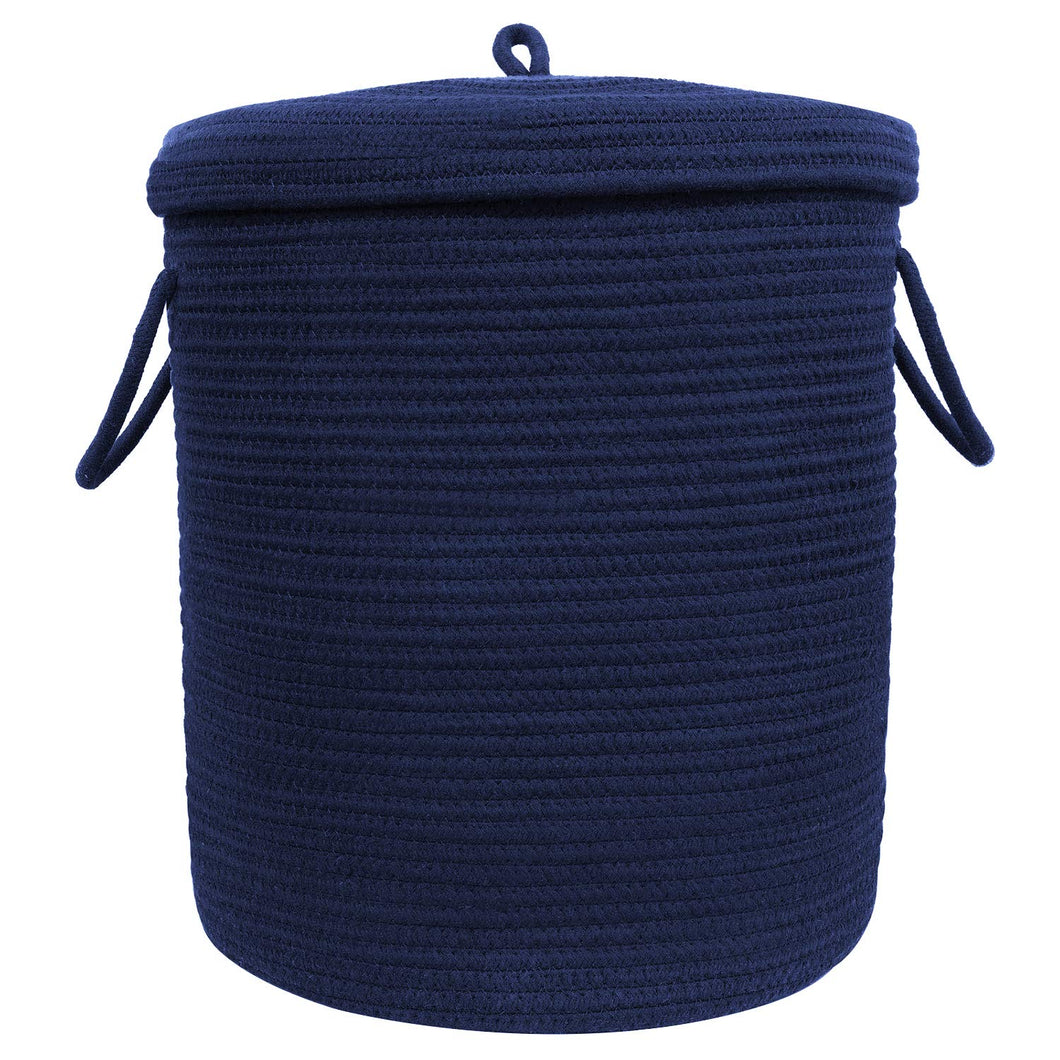 Timeyard Storage Baskets with Lid Large Woven Rope Nursery Bins for Laundry Room Navy Blue 17.7