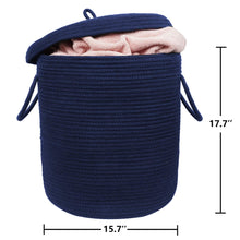Load image into Gallery viewer, Storage Baskets with Lid Large Woven Rope Nursery Bins for Laundry Room Navy Blue 17.7&quot; x 15.75&quot;