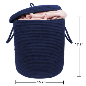 Storage Baskets with Lid Large Woven Rope Nursery Bins for Laundry Room Navy Blue 17.7" x 15.75"