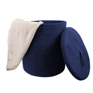 Storage Baskets with Lid Large Woven Rope Nursery Bins for Laundry Room Navy Blue 17.7" x 15.75" blanket storage