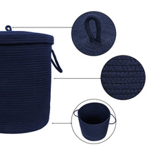 Load image into Gallery viewer, Timeyard Storage Baskets with Lid Large Woven Rope Nursery Bins for Laundry Room Navy Blue 17.7&quot; x 15.75&quot;