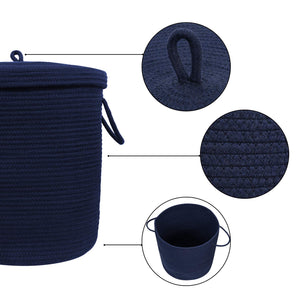 Timeyard Storage Baskets with Lid Large Woven Rope Nursery Bins for Laundry Room Navy Blue 17.7" x 15.75"
