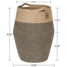 Load image into Gallery viewer, Tall Laundry Hamper Woven Jute Rope Basket Size