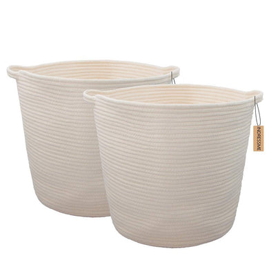 2 PCs Off  White Laundry Basket with Handles Cotton Rope Soft Woven Floor Basket