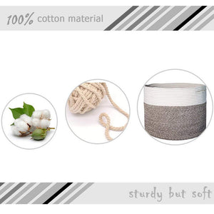 Timeyard Large Stackable Storage Bins Woven Blanket Basket Off White Brown cotton rope
