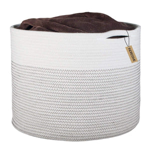 Timeyard Laundry Hamper XL Soft Cotton Storage Basket for Nursery Bins White Gray
