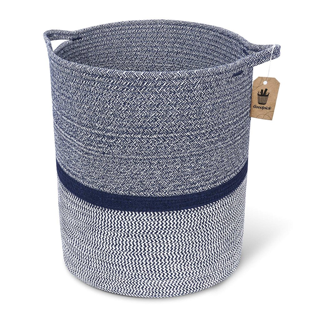 Timeyard Woven Clothes Basket Large Soft Cotton Storage Laundry Hamper Navy Blue