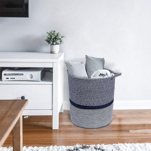Timeyard Woven Clothes Basket Large Soft Cotton Storage Laundry Hamper Navy Blue living room