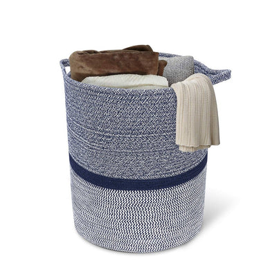 Timeyard Woven Clothes Basket Large Soft Cotton Storage Laundry Hamper Navy Blue for blanket storage