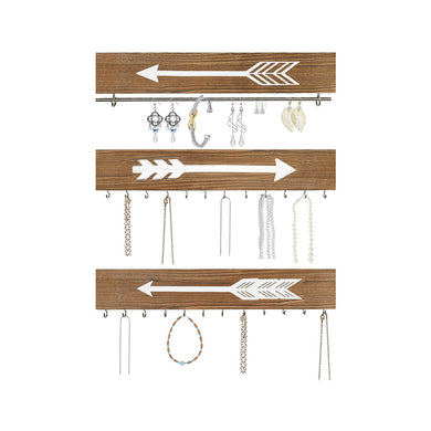 Wall Hanging Jewelry Organizer Farmhouse Rustic Wood Necklace Holder Earring Display Rack 3 PCs