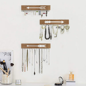 Wall Hanging Jewelry Organizer Farmhouse Rustic Wood Necklace Holder Earring Display Rack 3 PCs living room storage