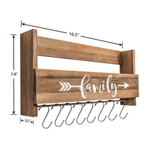 Load image into Gallery viewer, Wall Shelf With Hooks Rustic Wood Kitchen Rack Size