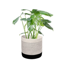 Load image into Gallery viewer, Woven Black Plant Basket Cotton Rope White Stripe Planter Cute Flower Pot Holder small size
