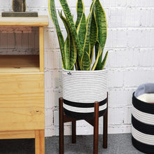 Load image into Gallery viewer, Woven Cotton Rope Plant Basket Black and White Stripes For Bedroom
