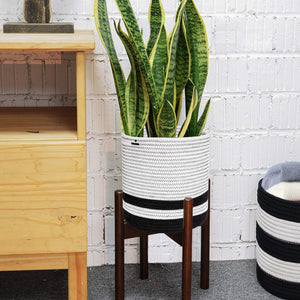 Woven Cotton Rope Plant Basket Black and White Stripes For Bedroom