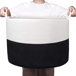 XXXL Cotton Rope Woven Basket, Throw Blanket Storage Bins with Handles