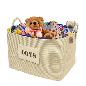 XXL Toy Storage Basket for Baby Girl Boys Playroom Organizer Rectangular Cotton Rope Basket