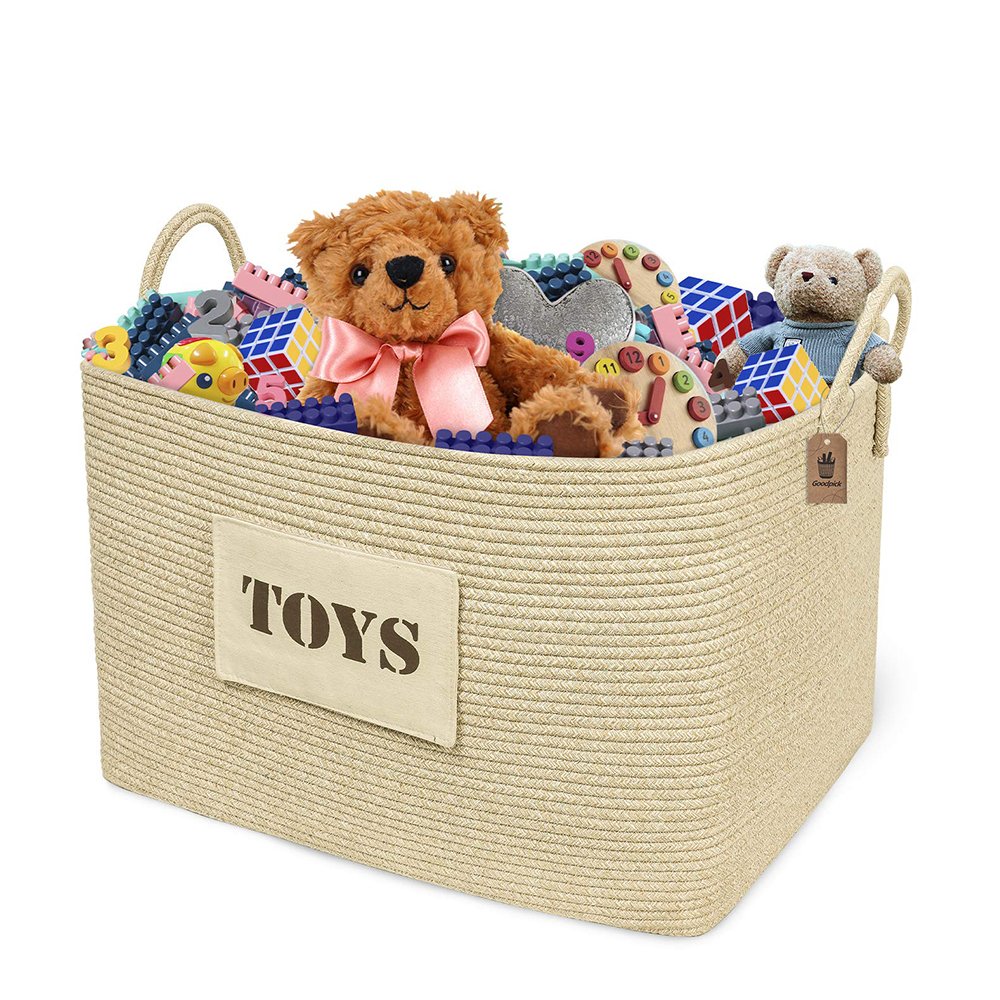 XXL Toy Storage Basket for Baby Girl Boys Playroom Organizer Rectangular Cotton Rope Basket