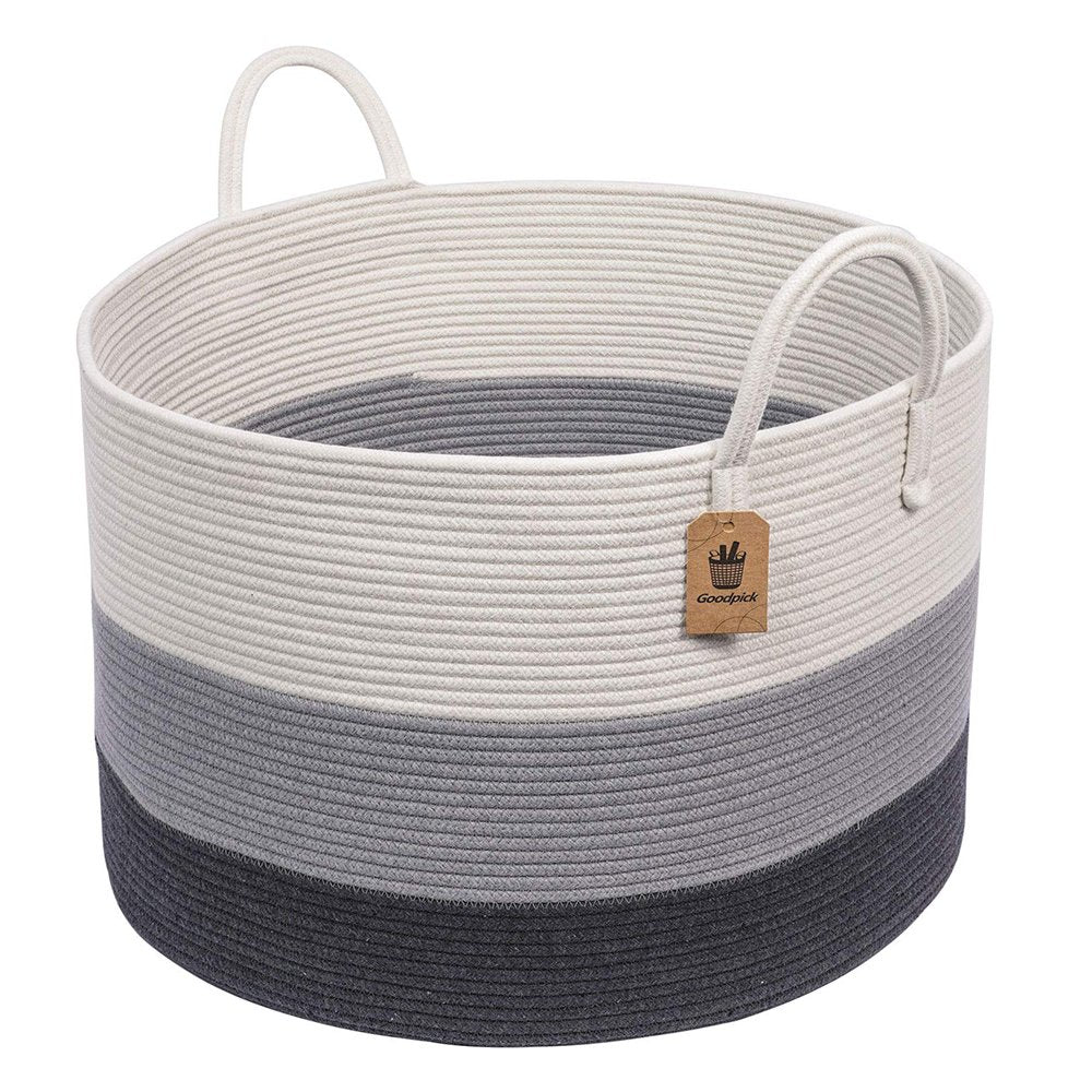 XXXL Gray Bathroom Storage Baskets Woven Rope Basket with Handles