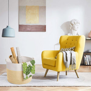Yellow Woven Nursery Bins Baskets with handle for Blanket Throw Pillows Magazine Storage
