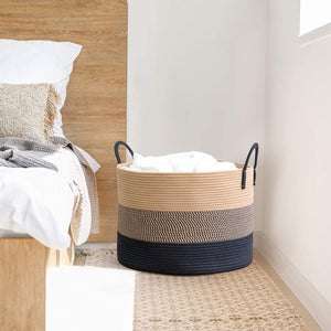 XXXL Gray Bathroom Storage Baskets Woven Rope Basket with Handles Clothes Hamper