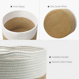 TIMEYARD Jute Rope Plant Basket Large Modern Woven Basket, 12''x12'', White and Jute