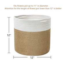 Load image into Gallery viewer, TIMEYARD Jute Rope Plant Basket Large Modern Woven Basket, 12&#39;&#39;x12&#39;&#39;, White and Jute